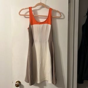 Express Cotton Dress with Ivory, Coral, and Tan blocks.